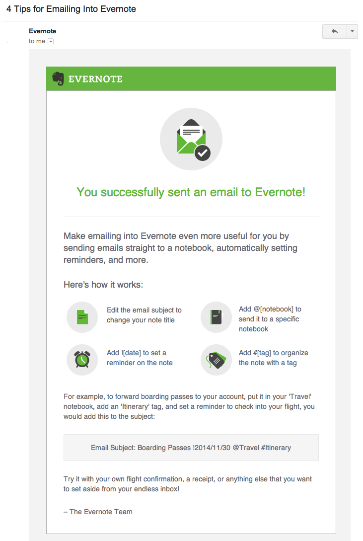 evernote milestone email