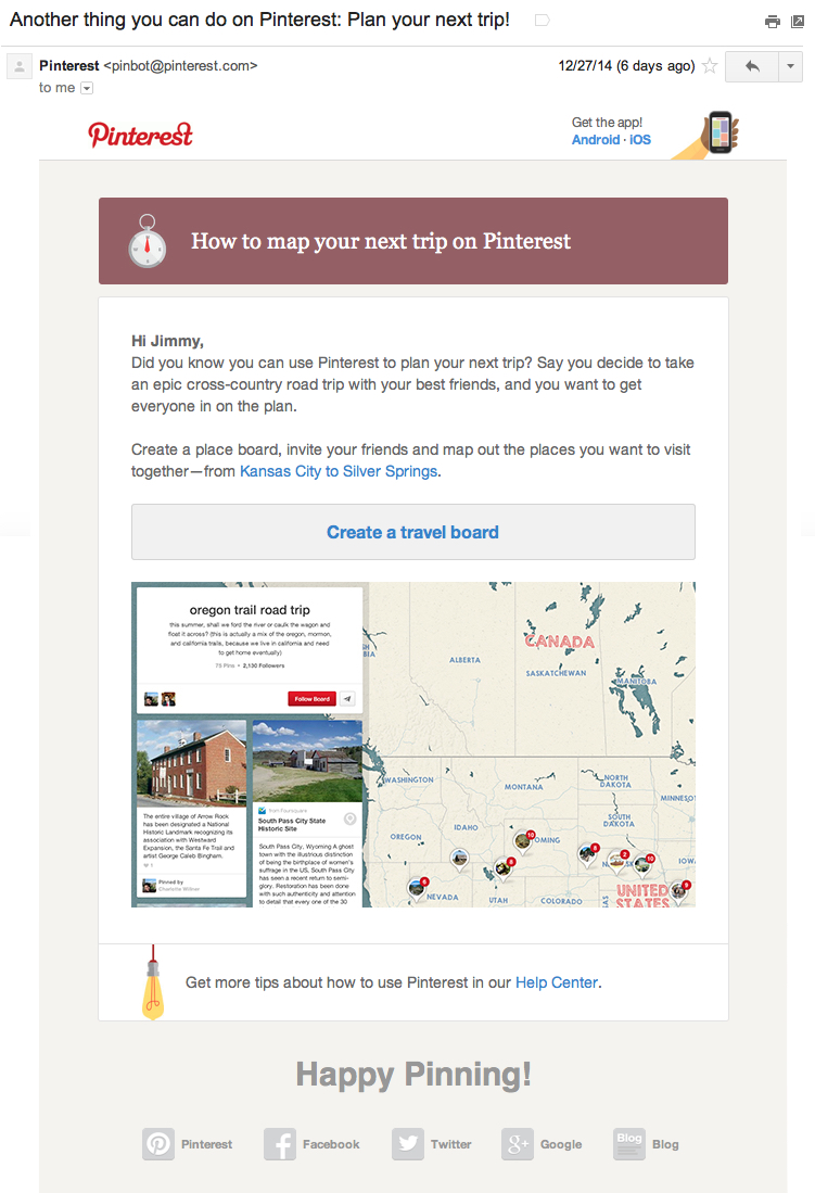 pinterest saas onboarding email example