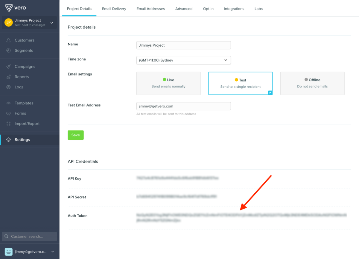 vero auth token