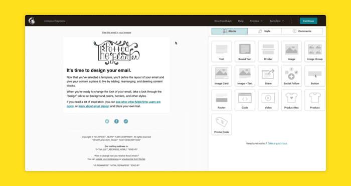Mailchimp editor example