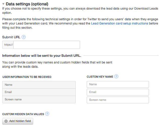 twitter card data settings