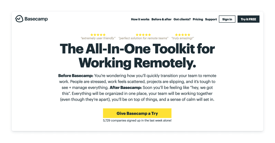 Basecamp marketing stack example